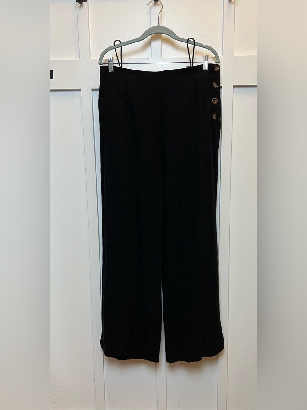 NWT Lulus Palazzo Pant Black High Waisted Wide Leg Linen Blend Button Side Sz XL